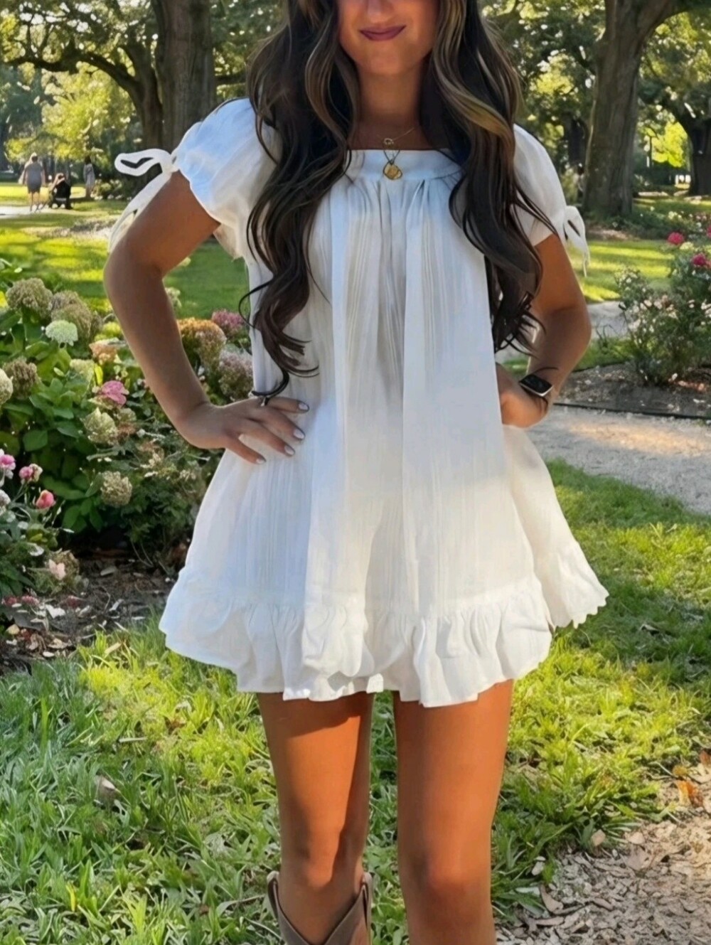 Cider White Short-Sleeve Babydoll Mini Dress XL New